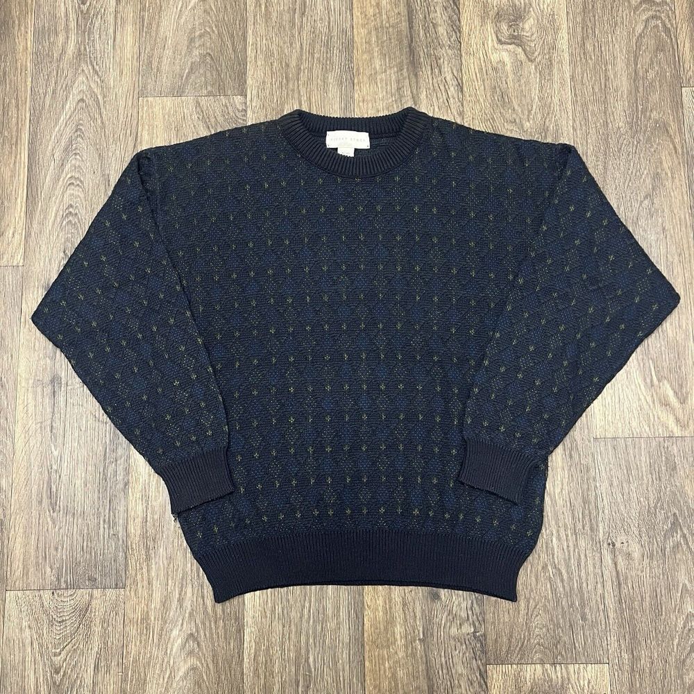 Robert Stock Sweater Mens XLarge Crew Neck Pullover Knit Geometric Casual